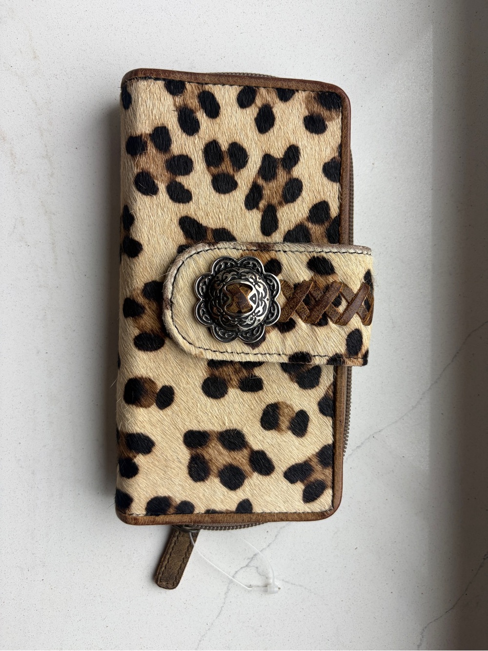 Haute Southern Hyde Leopard Print Zip Wallet with Decorative Concho